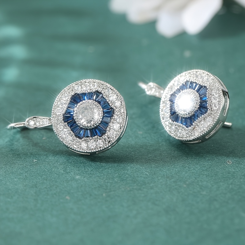 Women's Synthetic White Blue Cubic Zirconia Round Pendant Hook Earrings